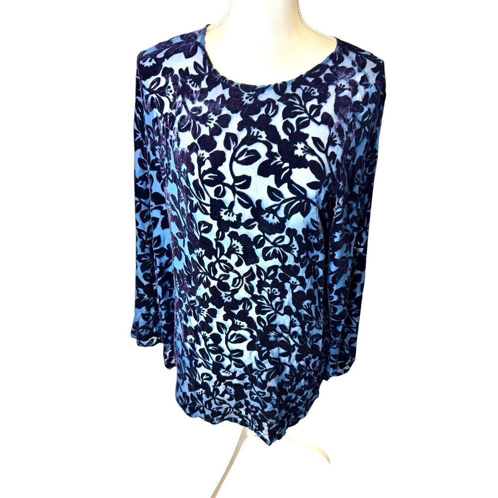 Vintage Laura Ashley Women’s Blue Silk Burnout Velvet Velvet Tunic Top Sz M/L